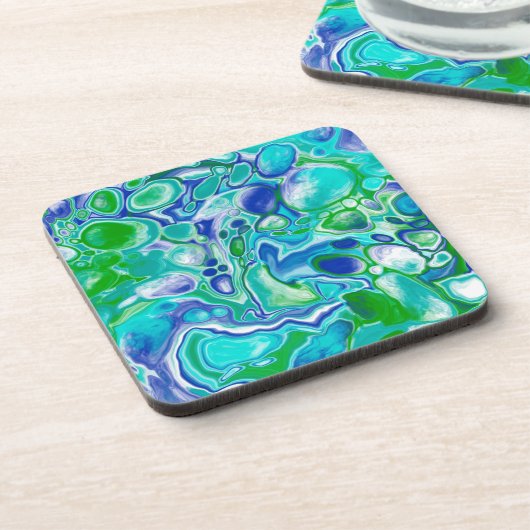Dessous-de-verre Marbre bleu et vert Fluid Art Abstrait (Côté gauche)