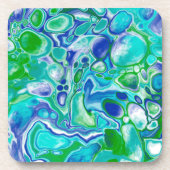 Dessous-de-verre Marbre bleu et vert Fluid Art Abstrait (Devant)