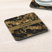 Dessous-de-verre Marbre d'agate noir et or Monogramme Tendance Chic (Côté gauche)