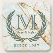 Dessous-de-verre Marbre de monogramme classique de feuille de (Devant)