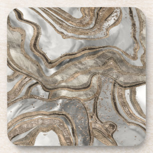 Dessous-de-verre Marbre liquide - perle et or
