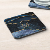 Dessous-de-verre Marbre Monogramme Nom Agate Bleu Nuit Or Pierre Pr (Côté gauche)
