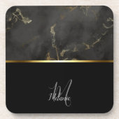 Dessous-de-verre Marbre noir moderne chic monogramme doré (Devant)