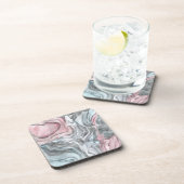 Dessous-de-verre Marbre rose noir - rose pastel et argent (Côté Droit)