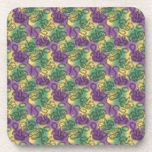 Dessous-de-verre Mardi Gras Masks and Beads Doodle Art Style (Devant)