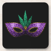Dessous-de-verre Mardi Gras Masque violet vert or étincelles noir (Devant)