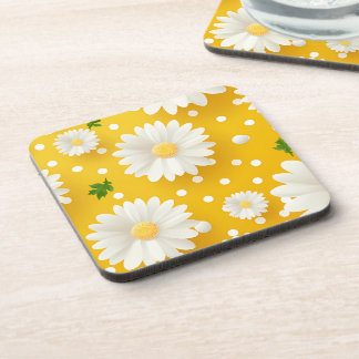 Dessous-de-verre Marguerites blanches ensoleillées et points