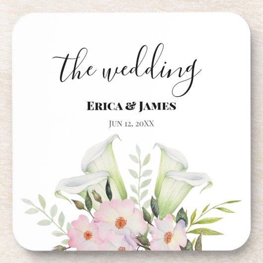 Dessous-de-verre Mariage Blanc Doux Calla Lily Rose Aquarelle S (Devant)