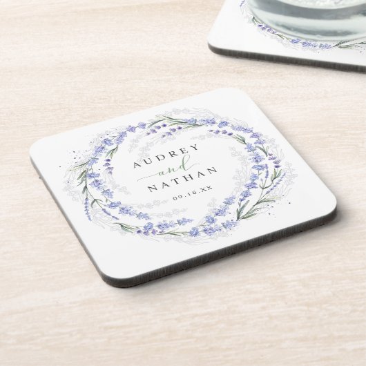 Dessous-de-verre Mariage de courroie violette de lavande rustique (Côté gauche)