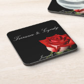 Dessous-de-verre Mariage personnel Rose rouge et blanc (Côté gauche)