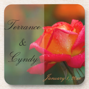 Dessous-de-verre Mariage personnel rose rouge et jaune