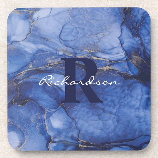 Dessous-de-verre Marine Agate Monogramme et nom Marble Luxe (Devant)