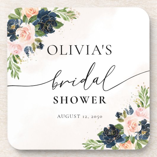 Dessous-de-verre Marine & Blush Pink Floral (Devant)