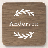 Dessous-de-verre Marron Bois Rustique Laurier Monogramme Nom (Devant)