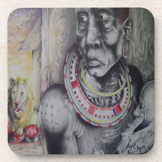 Dessous-de-verre Masai mère et enfant avec Lion Art Imprimer/Graphi (Devant)