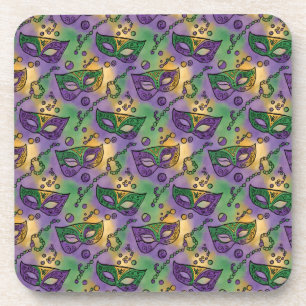 Dessous-de-verre Masques et perles de Mardi Gras Violet Vert Jaune