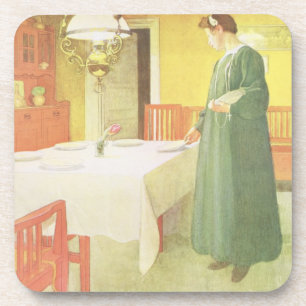 Dessous-de-verre Ménage d'école, scène de salle à manger, pub. dans