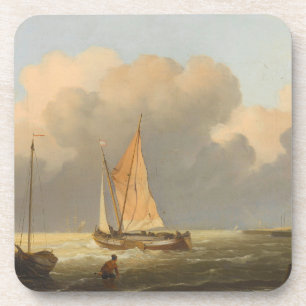 Dessous-de-verre Mer au large de la côte, avec Spritsail Barge Post