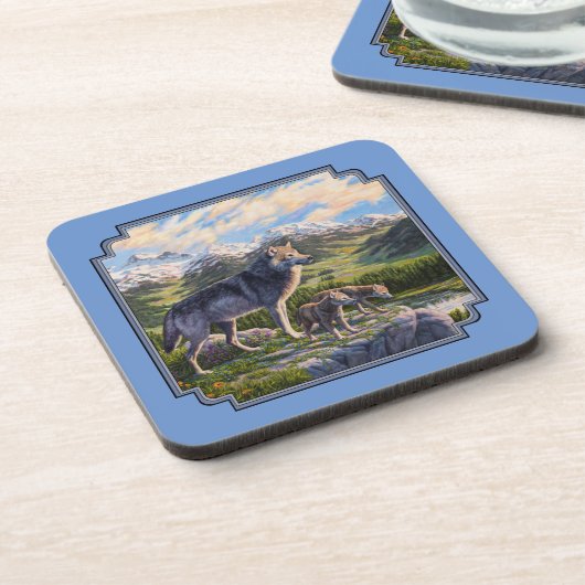 Dessous-de-verre Mère Wolf & Pups Mountain River Valley (Côté gauche)