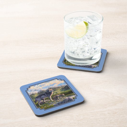 Dessous-de-verre Mère Wolf & Pups Mountain River Valley (Côté Droit)