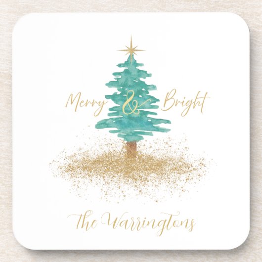 Dessous-de-verre "Merry and Bright" Watercolor Tree (Devant)
