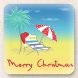 Dessous-de-verre Merry Christmas, Santa Hat, Palm Tree, Beach<br><div class="desc">Joyeux Noël avec Santa Hat,  Palm Tree,  Parapluie de plage et chaise Illustration par Inge Lewis. Trouvez d'autres articles correspondants dans le magasin ingeinc.com.</div>