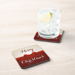 Dessous-de-verre Merry Christmas Split Snow and Red Ribbon