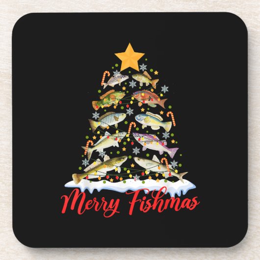 Dessous-de-verre Merry Fishmas Funky Christmas Tree Lights Fish Fis (Devant)