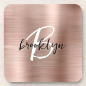 Dessous-de-verre Métal brossé rose Or Noir Blanc Monogramme (Devant)