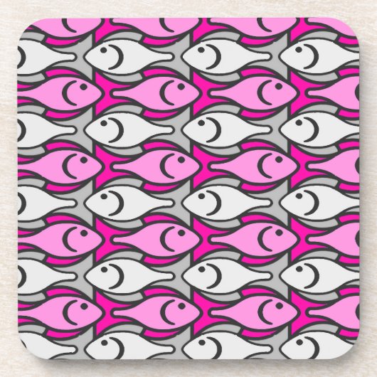 Dessous-de-verre Mi-siècle Poisson moderne, rose et gris (Devant)
