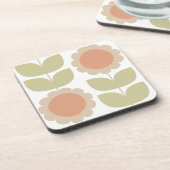 Dessous-de-verre  Mid-Century Pastel Pink Retro Floral Pattern (Côté gauche)