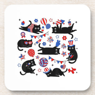 Dessous-de-verre Mignon Chat Noir Drapeau USA Feu d'Artifice Patrio