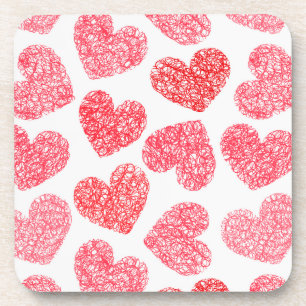 Dessous-de-verre Mignonne Rouge Doodled Heart Valentine's Day Motif