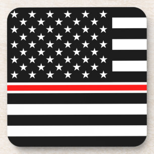 Dessous-de-verre Mince Red Line Pompiers Héros Drapeau américain