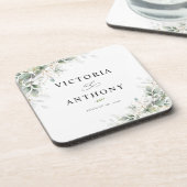 Dessous-de-verre Minimal Eucalyptus Square Wedding Coaster (Côté gauche)