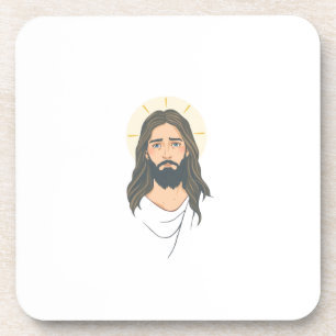 Dessous-de-verre Minimalist Jesus with Blue Eyes – Pastel Christian