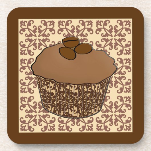 Dessous-de-verre Mocha / Café Frosted Cupcake, Arrière - plan dente (Devant)
