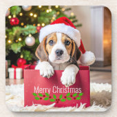 Dessous-de-verre Modèle de Noël de chiot Beagle, (Devant)