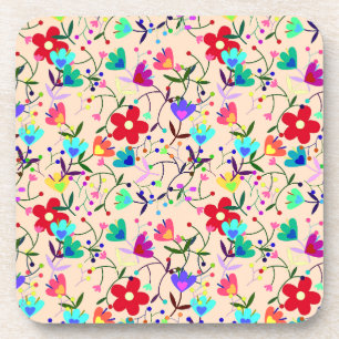 Dessous-de-verre Modèle floral beige Arrière - plan coloré
