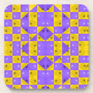 Dessous-de-verre Modèle floral moderne violet & doré Checkerboard