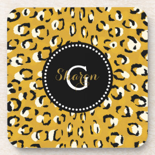 Dessous-de-verre Moderne chic imprimé guépard doré à monogramme