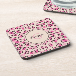 Dessous-de-verre Moderne chic imprimé motif guépard rose monogramme