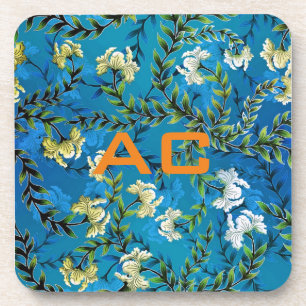 Dessous-de-verre Moderne Monogramme Bleu Floral Chic