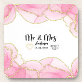 Dessous-de-verre Moderne Rose et Or Mr et Mrs (Devant)