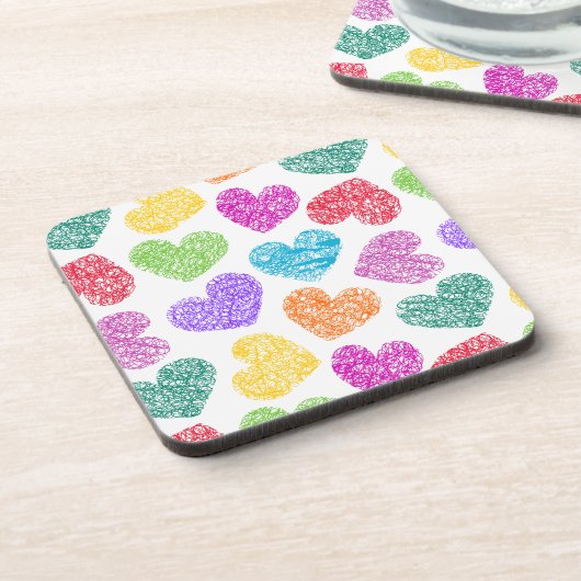 Dessous-de-verre Moderne Vibrant Rainbow Doodle Hearts mignon Motif (Côté gauche)