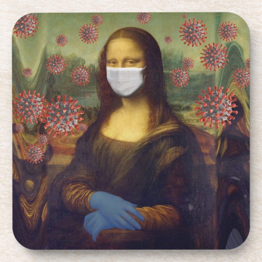 Dessous-de-verre Mona Lisa Jouer En Sécurité Autour De Coronavirus, (Devant)