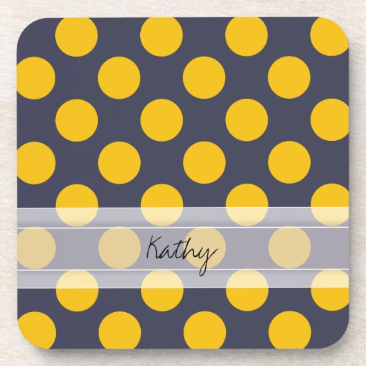 Dessous-de-verre Monogram Marine Bleu Jaune Chic Polka Motif (Devant)