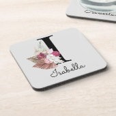 Dessous-de-verre Monogram Pink Boho Girly Floral Initial (Côté gauche)