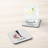 Dessous-de-verre Monogram Pink Boho Girly Floral Initial (Côté Droit)