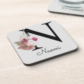 Dessous-de-verre Monogram Pink Boho Girly Floral Initial N (Côté gauche)